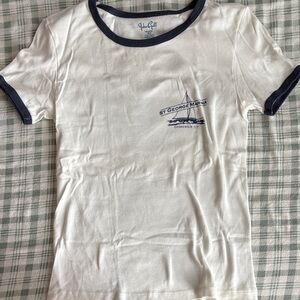 Brandy Melville White Ringer Tee with Navy Trim